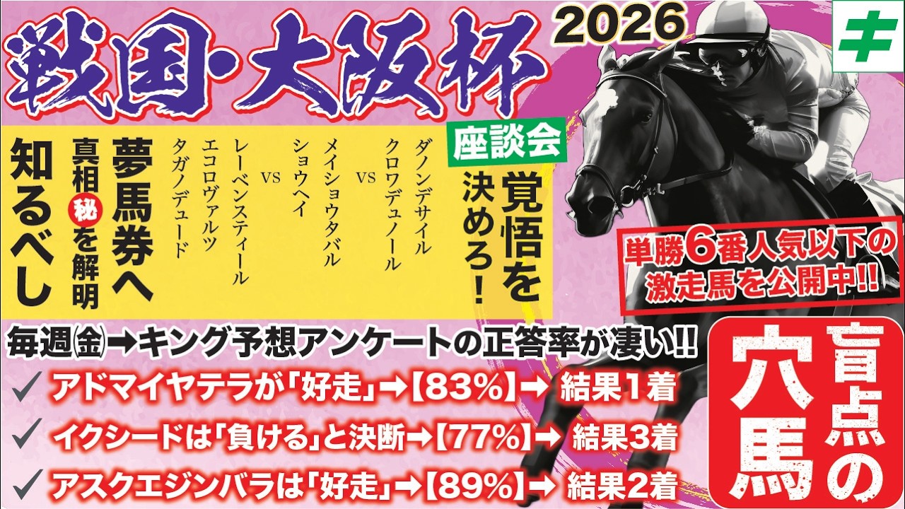 大阪杯2026【予想/穴馬】「見逃してませんか！？」言われなきゃ買えない！ダノンデサイルやクロワデュノールらに待ったをかける穴馬とは！？