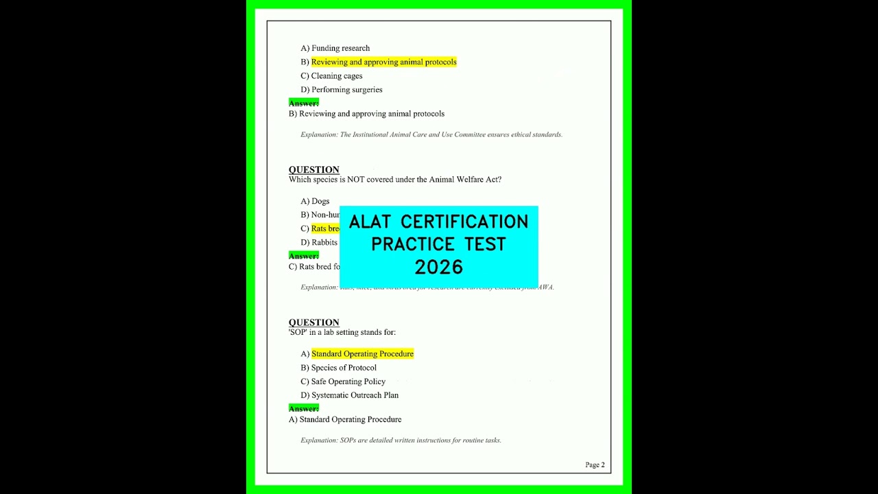 ALAT CERTIFICATION PRACTICE TEST 2026 Assistant Laboratory Animal Technician Exam Prep