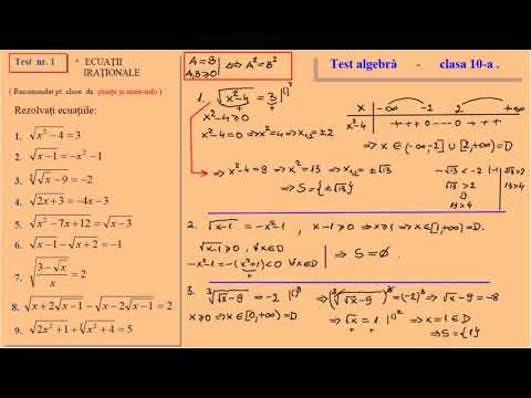 Ecuatii irationale - test de evaluare, clasa a X-a (Stiinte si Mate-info)
