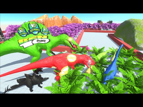 ESCAPE FROM BEN 10 SPINOSAURUS and FLASH T REX TEAM - Animal Revolt Battle Simulato