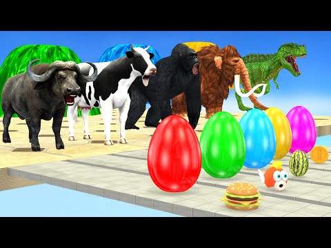 Don't Choose the Wrong Mystery Egg with Cow Elephant Buffalo Gorilla Crossing Fountain WIPEOUT CHALL