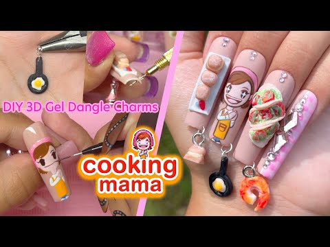 Cooking Mama Nail Art!! 3D Dangle Nail Charm Tutorial DIY Gel Character Design | NailzByDev Products