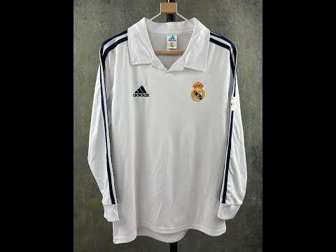 Retro 01-02 2002 Real madrid white special 100 years version long sleeves soccer jersey  S-XXL