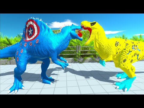 WOLVERINE T-REX vs CAPTAIN AMERICA SPINOSAURUS DEATH RUN - Animal Revolt Battle Simulator