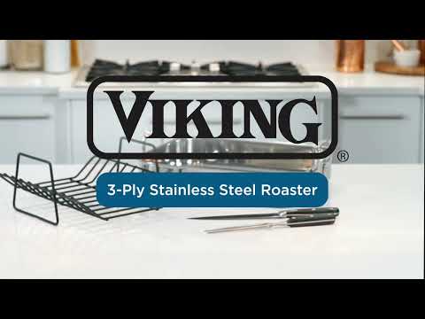 Viking 3-Ply Stainless Steel Roaster with Nonstick Rack & Bonus Carving Set