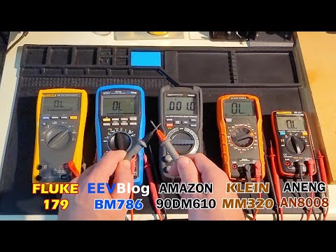 Multimeters Continuity Test: FLUKE 179, EEVBlog BM786, Amazon 90DM610, Klein MM320, ANENG AN8008