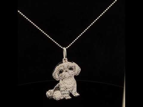 925 Sterling Silver 1/2 Cttw White and Black Diamond Shih Tzu Dog