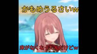 カモメと音量バトルの末敗北するもかさーん、床がすべてぶっ飛んでしまい慌てふためくもかさーん、スケートボードを取られて咽び泣くもかさーん