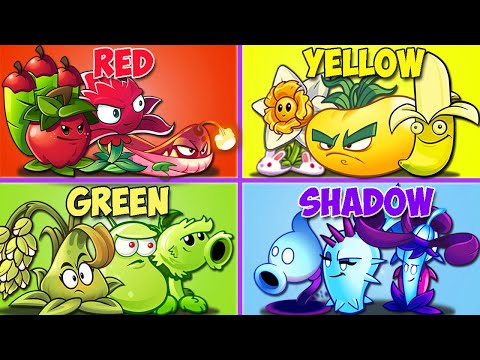4 Team RED x YELLOW x GREEN x SHADOW - Battlez - Who Will Win? - PvZ 2 Team Plant vs Team Plant