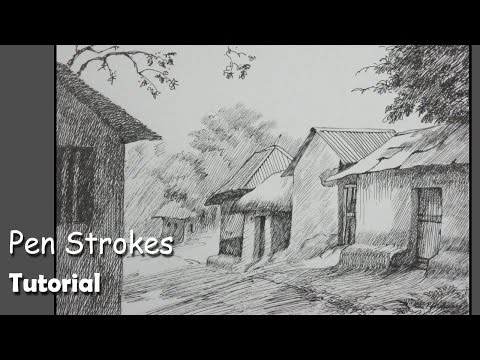 Pen Ink Drawing Tutorial | How to draw a House Landscape