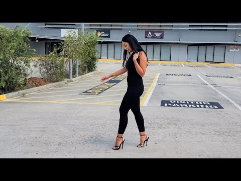Ashley Tries Out Pleaser 6 Inch Black Strappy Single Sole High Heel Shoes with Test Walking