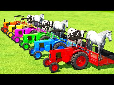 LOAD COWS & HORSES & TRANSPORT WITH JOHN DEERE MINI TRACTORS - Farming Simulator 22