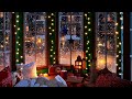 Cozy Christmas Reading Nook with Crackling Fireplace Sound and Snow - Relaxing Christmas Ambience