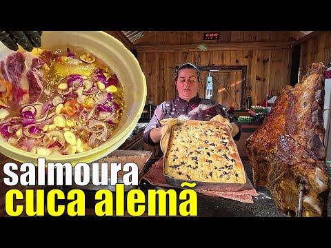 Our barbecue seasoning and German cuca made with grapes, ricotta, dulce de leche and banana