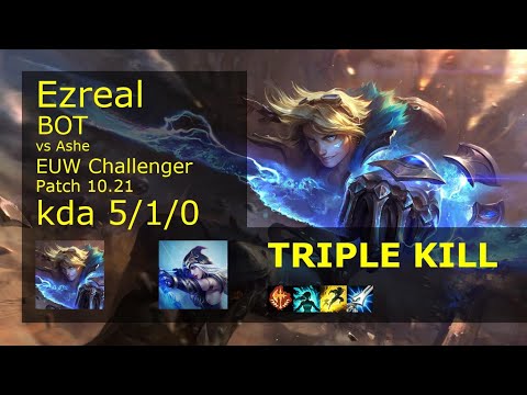 Ezreal ADC & Sona vs Ashe & Yuumi - EUW Challenger 5/1/0 Patch 10.21 Gameplay