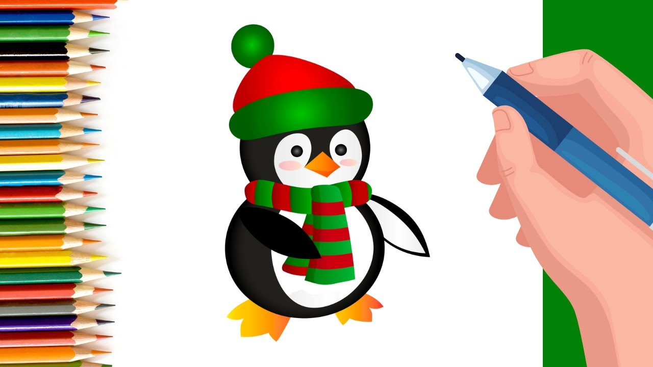 How To Draw Christmas Penguin for Kids