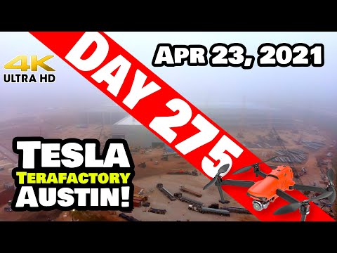 Tesla Gigafactory Austin 4K  Day 275 - 4/23/21 - FOG AT GIGA TEXAS + BATTERY AREA 2 WEEK TIME-LAPSE!