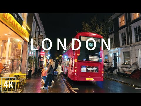☔️🌙 London Night Walk in the Rain Through Notting Hill 4K