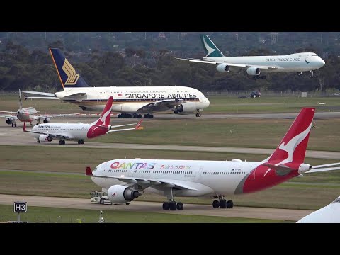 90 min Melbourne Airport ! (MEL) 🇦🇺 Plane Spotting, RUSH HOUR, Heavy planes landing/Take off
