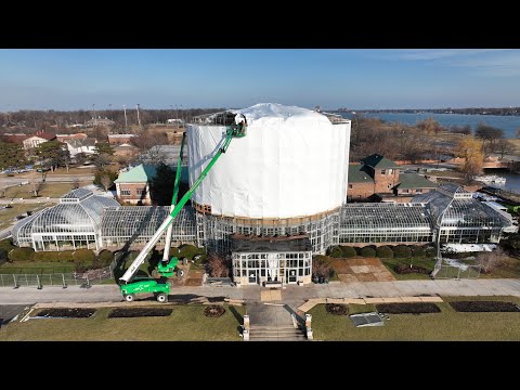 Drone View Of Detroit’s Anna Scripps Whitcomb Conservatory Under Renovation - Belle Isle