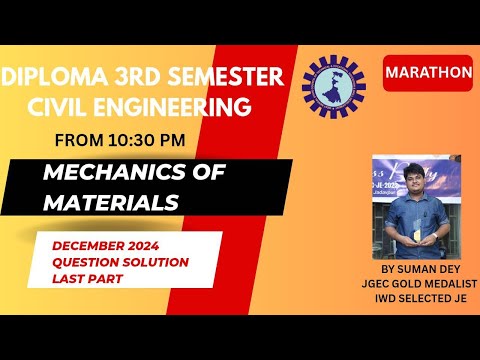MECHANICS OF MATERIALS ( CEPC 303 ) 2024 DECEMBER QUESTION  PAPER SOLUTION  | LAST  PART  | WBSCTE