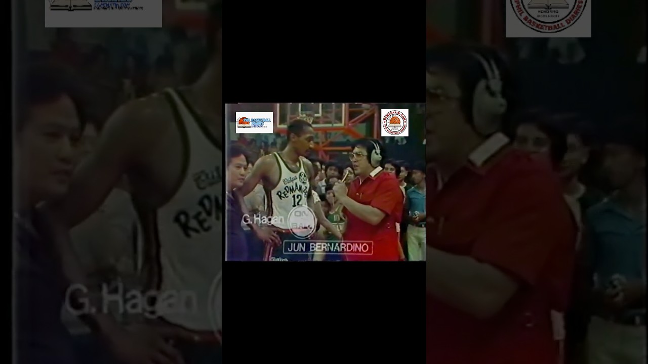 GameNatin.com's Classics - Glenn Hagan of Crispa with PBA Man on the Ball Jun Bernardino in 1982 after a Crispa win over Toyota