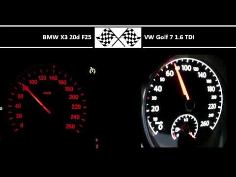 BMW X3 20d F25 VS. VW Golf 7 1.6 TDI - Acceleration 0-100km/h