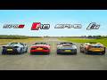 AMG GT C vs Audi R8 vs McLaren 570S vs BMW i8 - Roadsters ROOF, DRAG and ROLLING RACE!