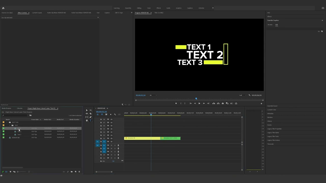 How to edit the Bright Neon Colored Lower Third 03 in Premiere Pro