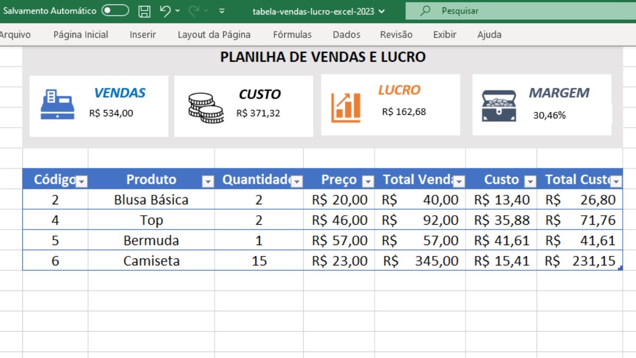 Como Montar uma Tabela de Vendas e de Lucro no Excel - Passo a Passo