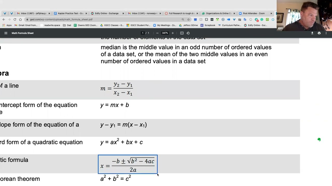 Intro to GED Math Formula Sheet