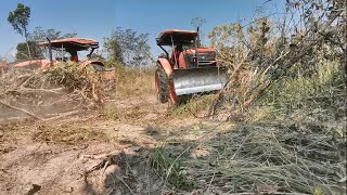 ត្រាក់ទ័ររុញព្រៃ_Kubota M6040su​ Tractor Pushing Over Trees (Cambodia Farm)