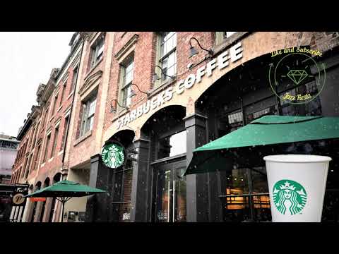 Outside Starbucks Cafe Ambience with Heavy Snow and Relaxing Jazz Music