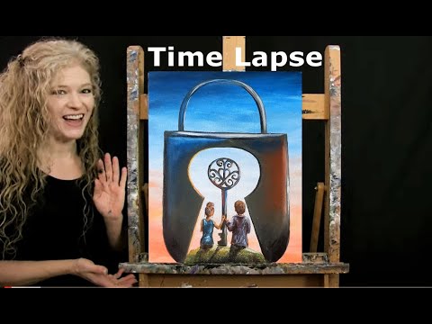 TIME LAPSED Version of How to Paint LOVE LOCK with Acrylic - Fun Easy Step by Step Tutorial