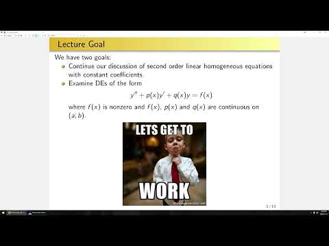 ECE 205 - Lecture 6 - Linear 2nd order ODEs with constant coefficients: Introduction