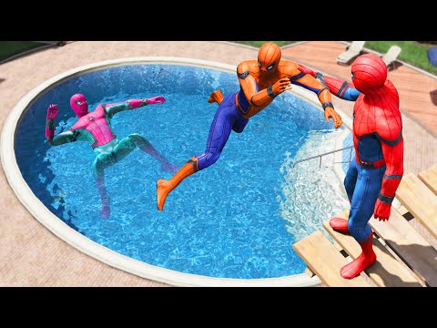 GTA 5 Rainbow Spiderman Jumping off Highest Buildings (Euphoria Physics/Ragdolls) #2
