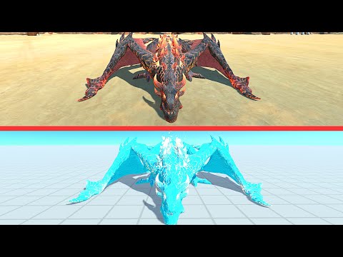 FIRE AND ICE WAR | LAVA DRAGON VS ICE DRAGON - Animal Revolt Battle Simulator