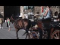 Horse And Carriage Passing A Statue In Italy