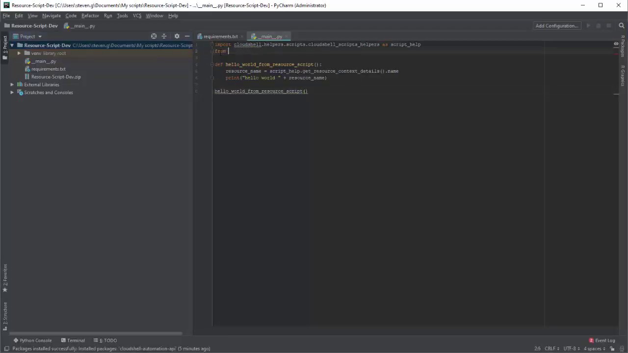Creating CloudShell resource scripts