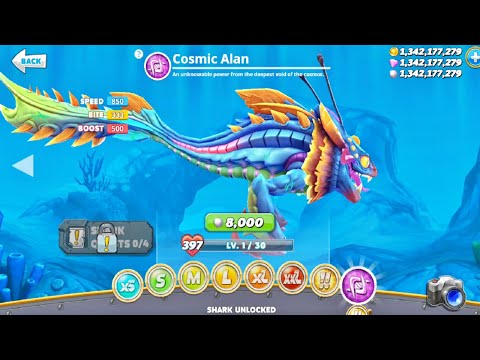 Hungry Shark World New Update Hack: Cosmic Alan - New Shark Unlocked Android iOS Gameplay Gems Coins