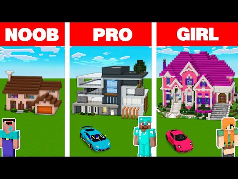 Minecraft NOOB vs PRO vs GIRL: MODERN GIRL HOUSE BUILD CHALLENGE in Minecraft Animation