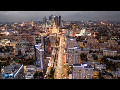 Новый Арбат с высоты. Огни Москвы [Drone 4K 60fps]