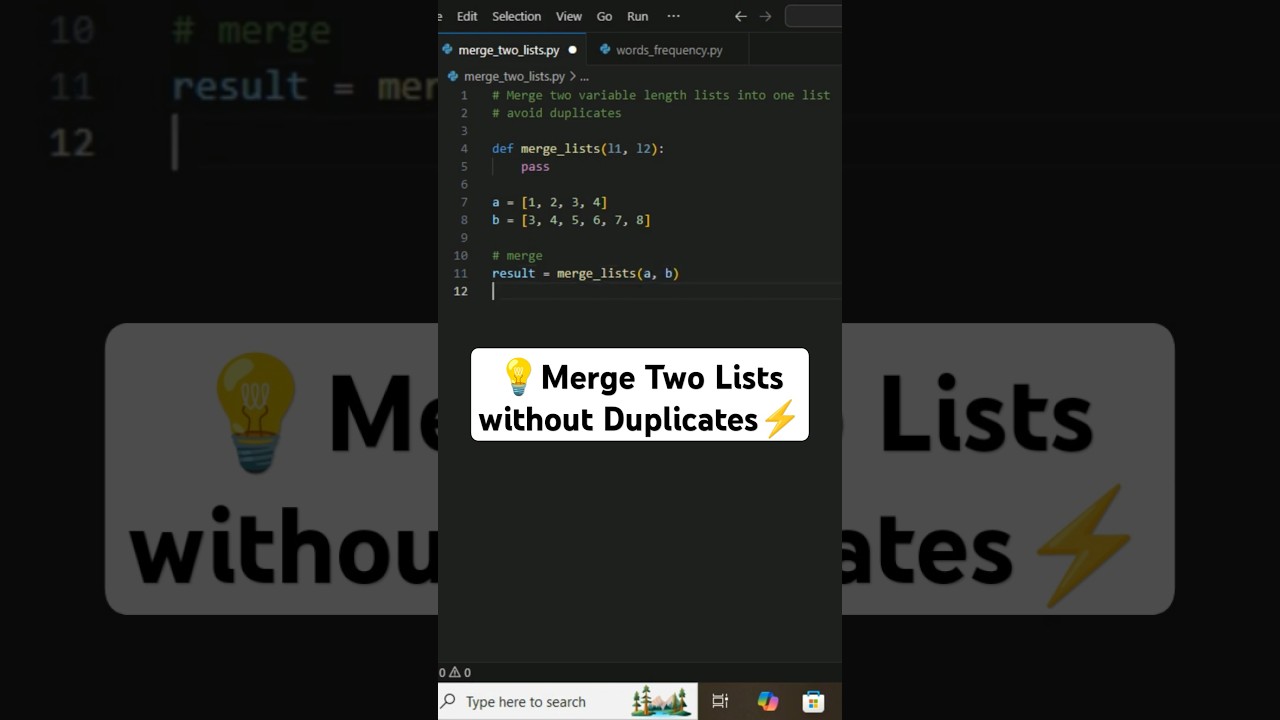 merge lists without duplicates in #python 🐍 #pythonforbeginners #programming #coding #pythonshorts