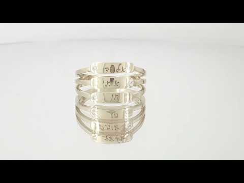 A video of Split Signet Ring with Name Engraving and Diamonds - Perfect Birth Gift