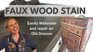 Faux Wood Stain That Looks Like Real Wood on a Dresser + How to Makeover and Repair an Old Dresser