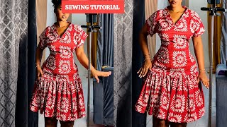 How To Sew a Kimono Mid hip Gathered Dress With Scrub Neckline | Easy Beginner-Friendly Tutorial