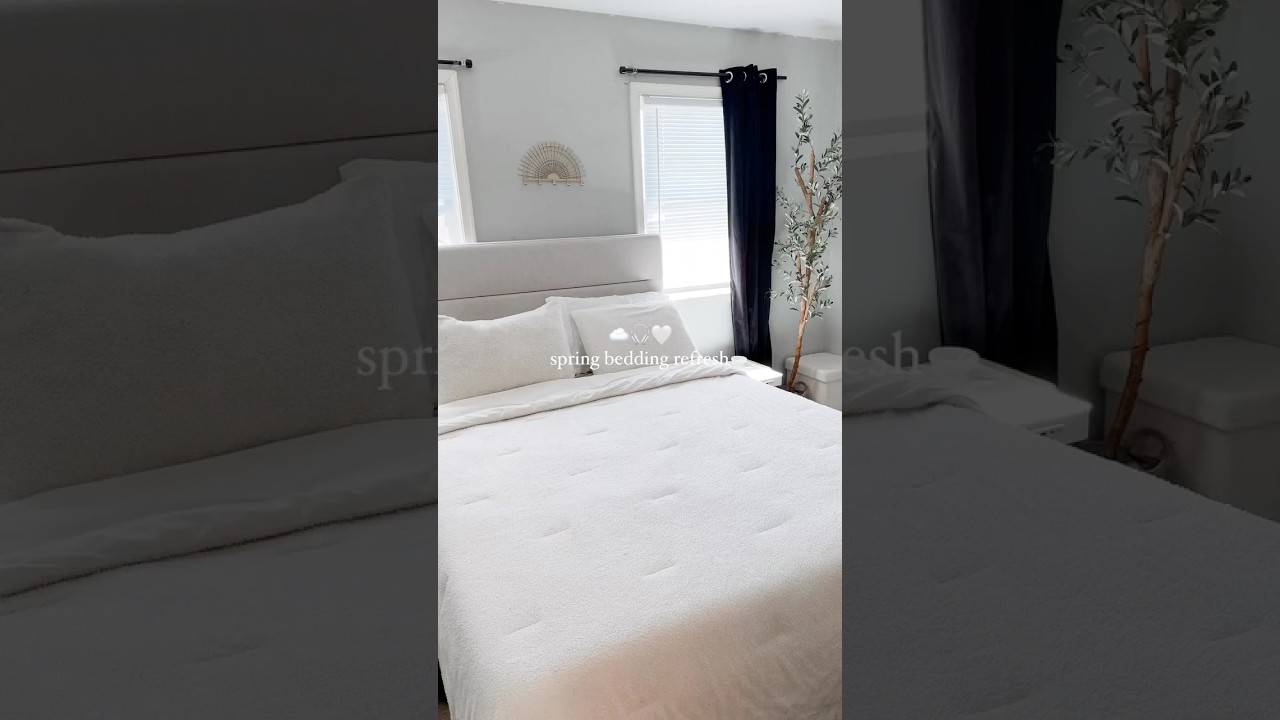 spring bedding refresh 🤍🎧☁️ #springbedding #springdecorideas #springrefresh