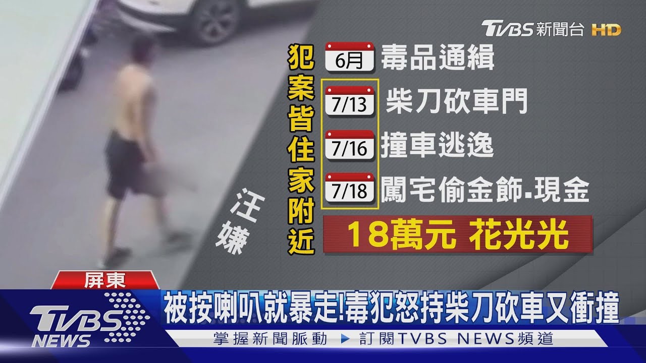 被按喇叭就暴走! 毒犯怒持柴刀砍車又衝撞