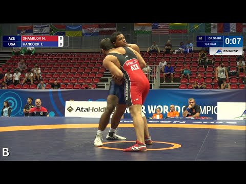 1/4 GR - 96 kg: T. HANCOCK (USA) df. N. SHAMILOV (AZE) by FALL, 5-1