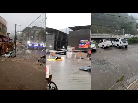 Chuva intensa causa alagamentos, quedas de barreira e interdições em Friburgo; Inmet alerta para ciclone extratropical